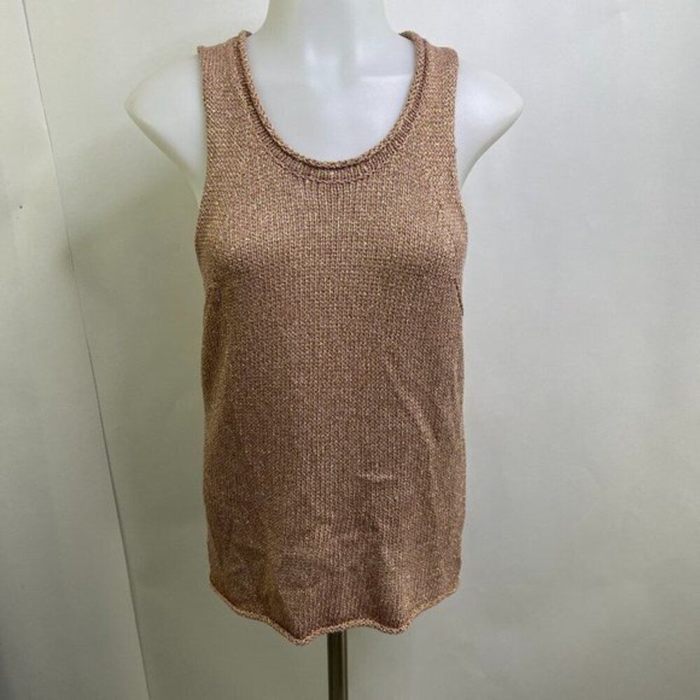 White Warren Knit Tank Top S Gold Metallic Sparkle Sleeveless Scoop Anthro